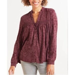 Evereve Cloth & Stone Velvet Textured Leopard Print Blouse Size M